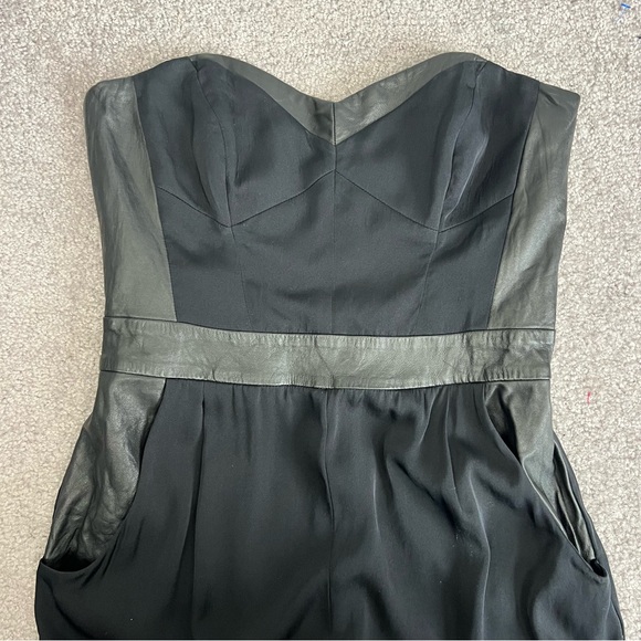 Milly Strapless Bustier Jumpsuit Black Silk Lamb Leather Trim Size 8 - Picture 9 of 12